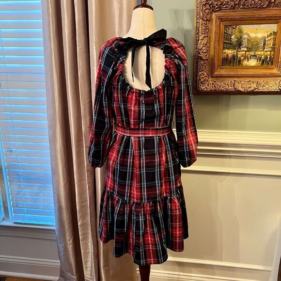 NEW Draper James RSVP Holiday Tartan Plaid Open Back Bow Ruffle Dress Size SMALL - Picture 5 of 5